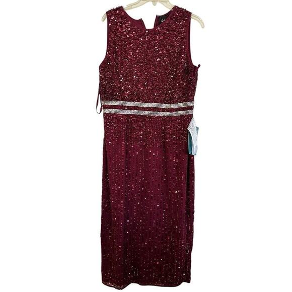 Mac Duggal 10509 Vertical Sequin Midi Sheath Dress 10 Burgundy $398 - Picture 2 of 16